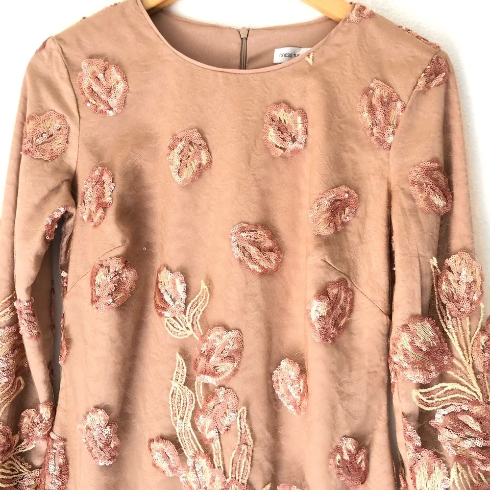 Dress The Population Nude Sequin Floral Dress L - Picture 3 of 8